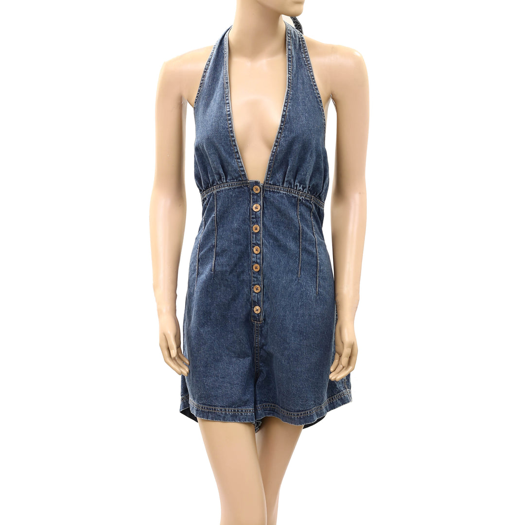 Free People We The Free Delilah Denim Shortalls Romper Dress