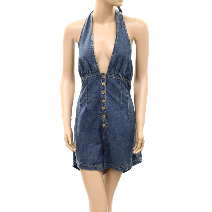 Free People We The Free Delilah Denim Shortalls Romper Dress