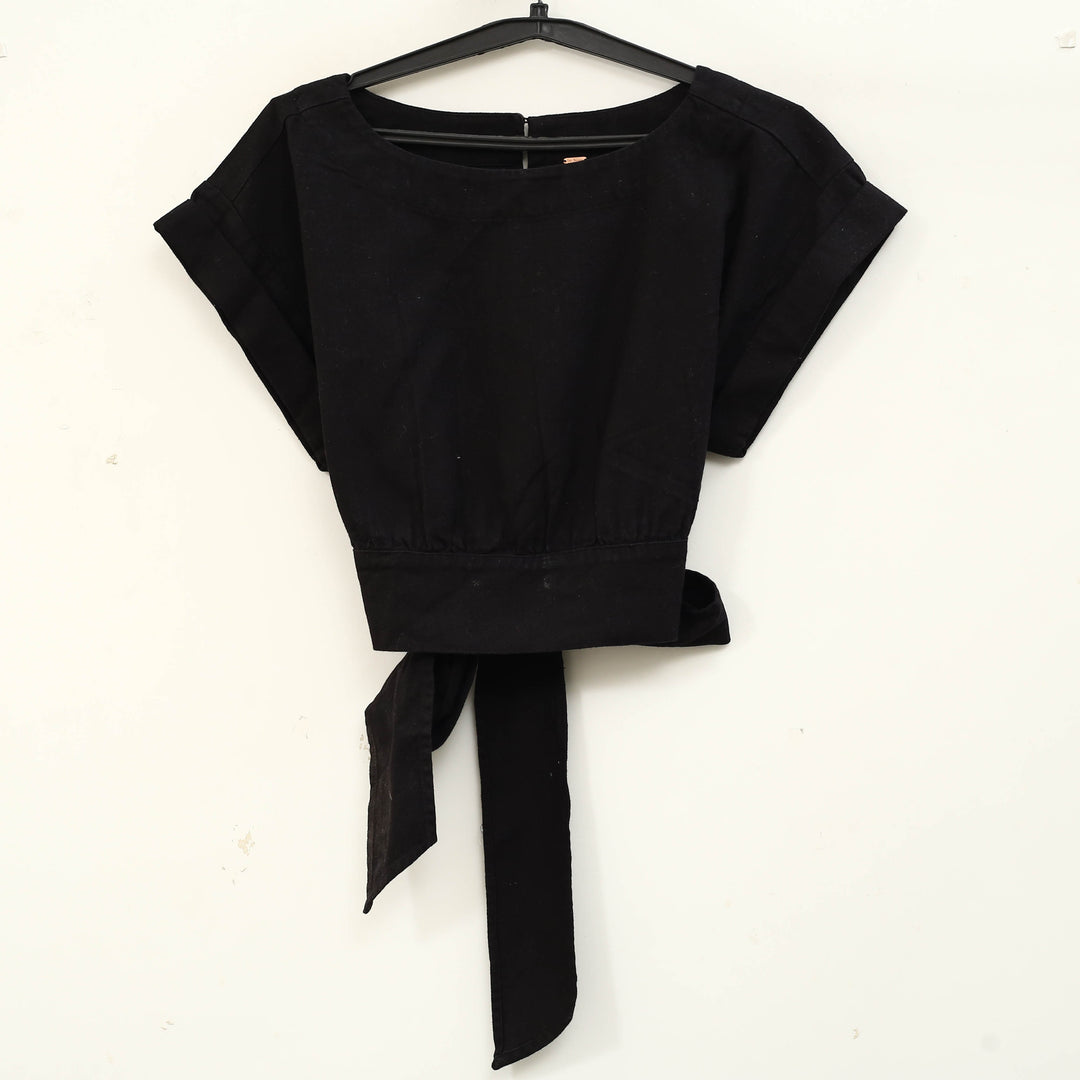 Free People Short-Sleeves Cropped Blouse Top