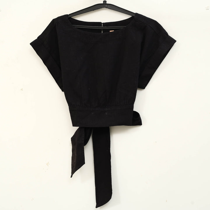 Free People Short-Sleeves Cropped Blouse Top