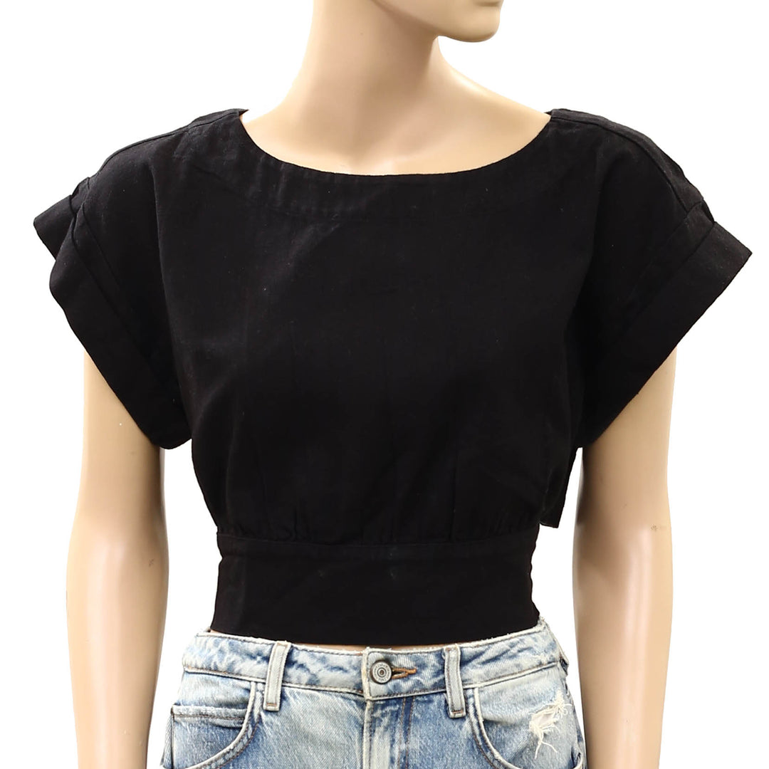 Free People Short-Sleeves Cropped Blouse Top