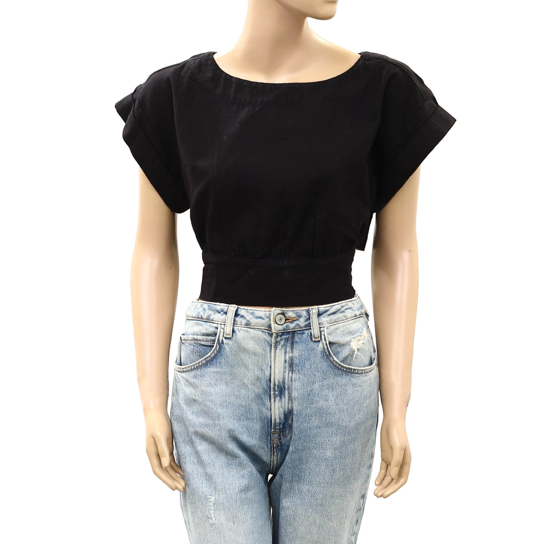 Free People Short-Sleeves Cropped Blouse Top