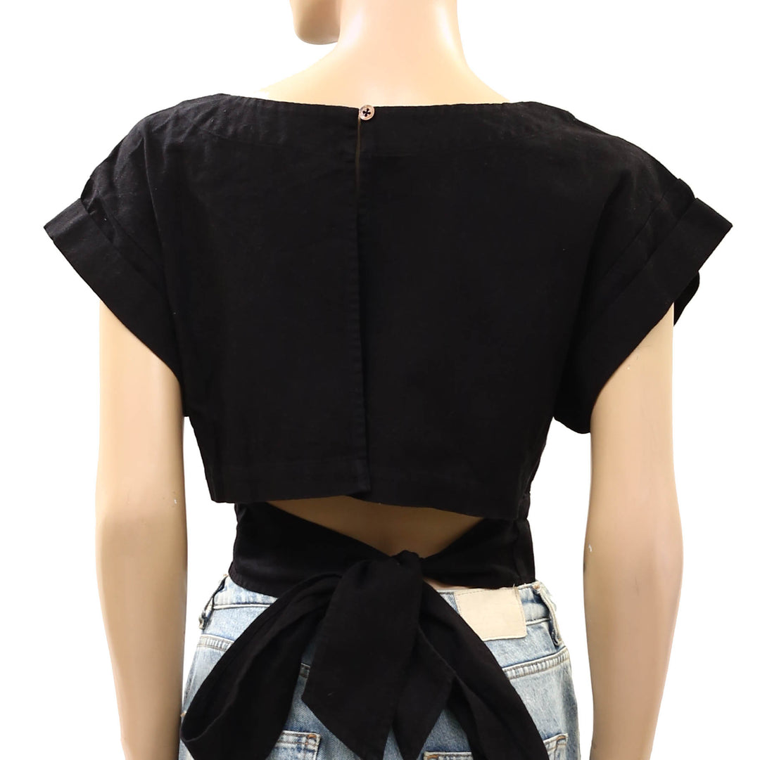 Free People Short-Sleeves Cropped Blouse Top