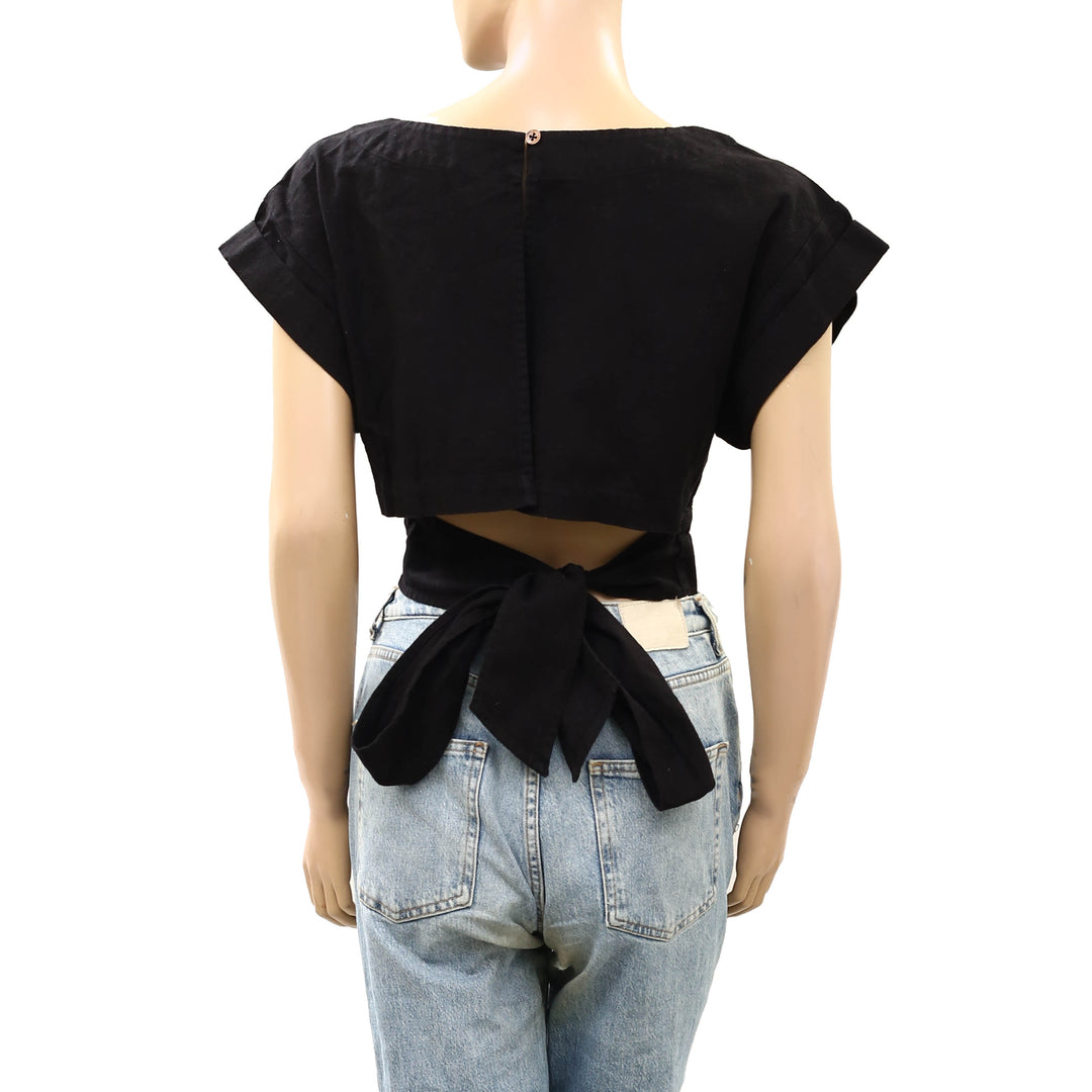 Free People Short-Sleeves Cropped Blouse Top