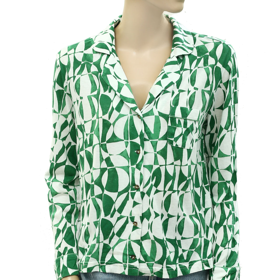 By Anthropologie Knit Printed Shirt Blouse Top