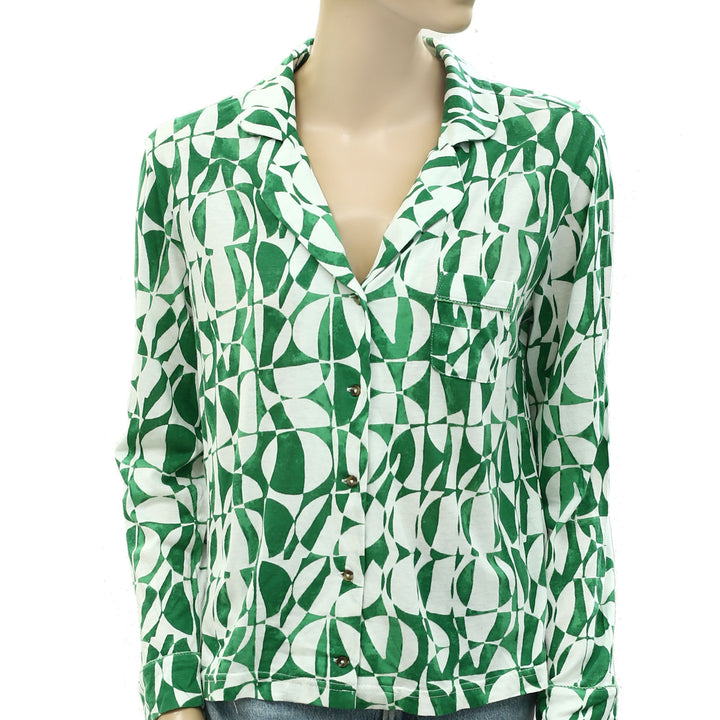 By Anthropologie Knit Printed Shirt Blouse Top