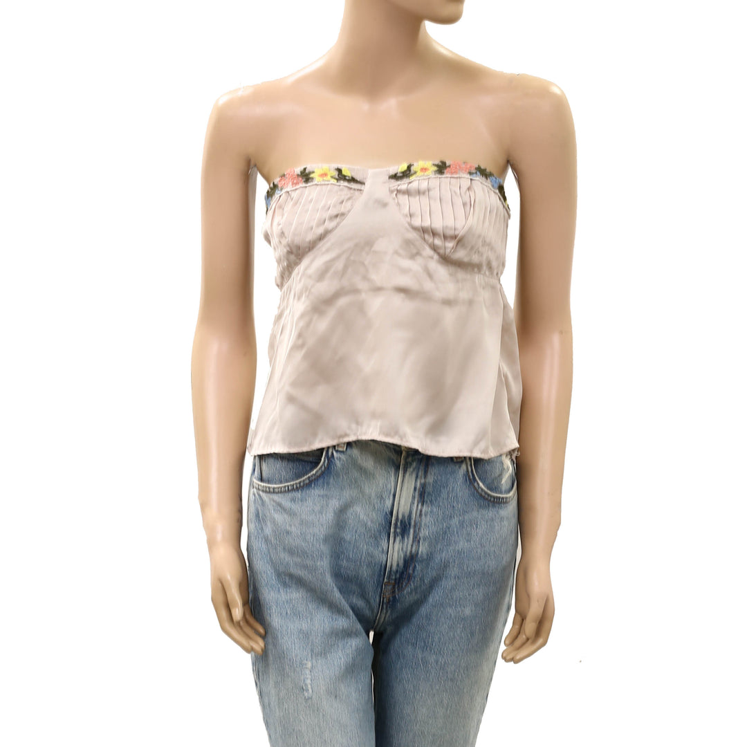 Free People Ember Glow Floral Embroidered Lace Tube Top