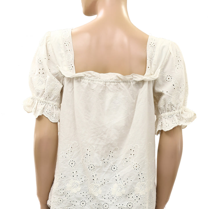 By Anthropologie Puff-Sleeve Eyelet Blouse Top