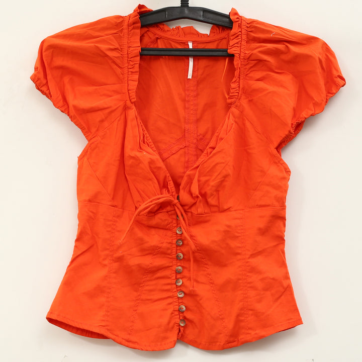 Free People Summer Short Sleeve Blouse Shirt Top