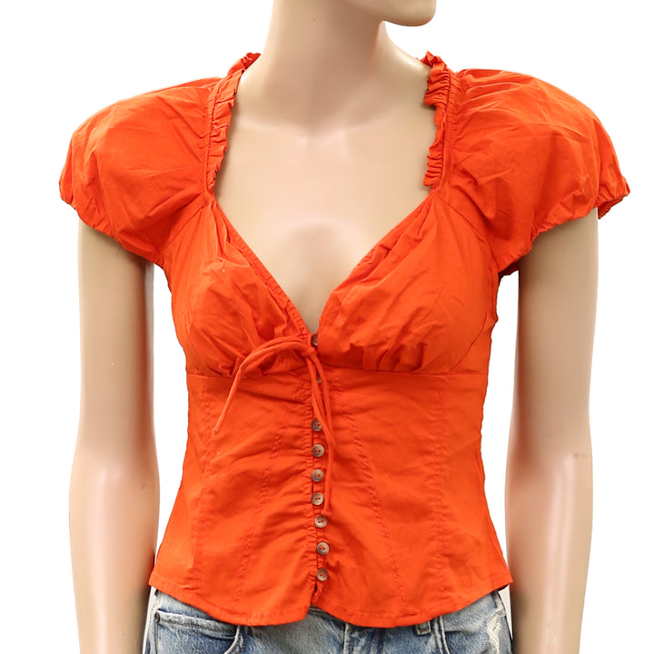 Free People Summer Short Sleeve Blouse Shirt Top