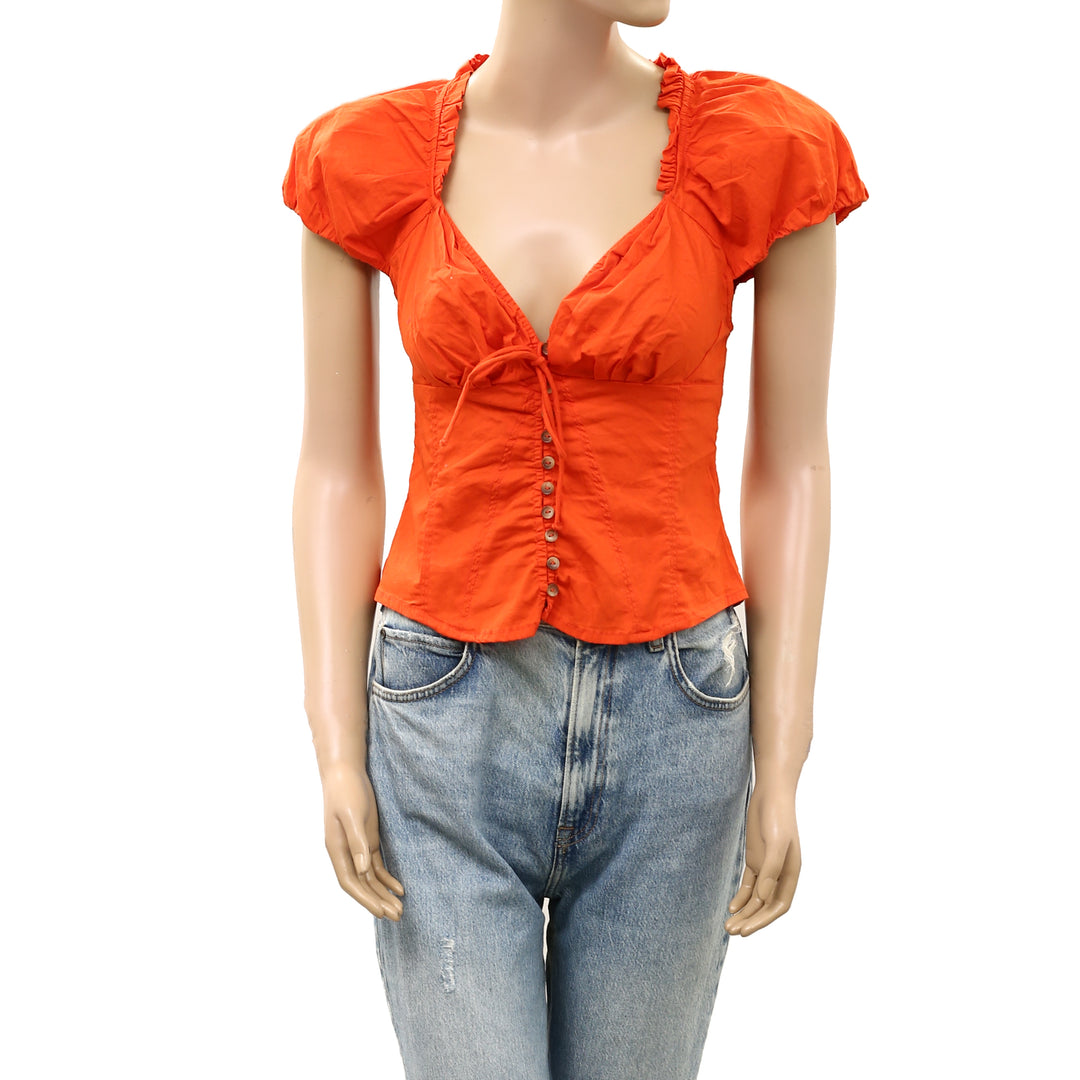 Free People Summer Short Sleeve Blouse Shirt Top