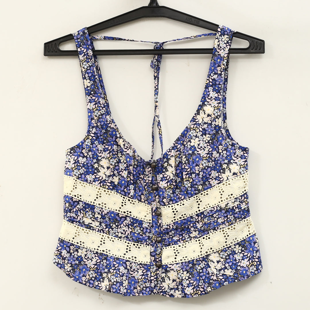 Free People Kiana Lace Floral Printed Blouse Tank Top