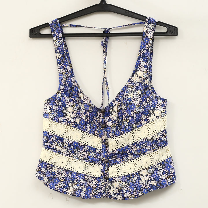 Free People Kiana Lace Floral Printed Blouse Tank Top