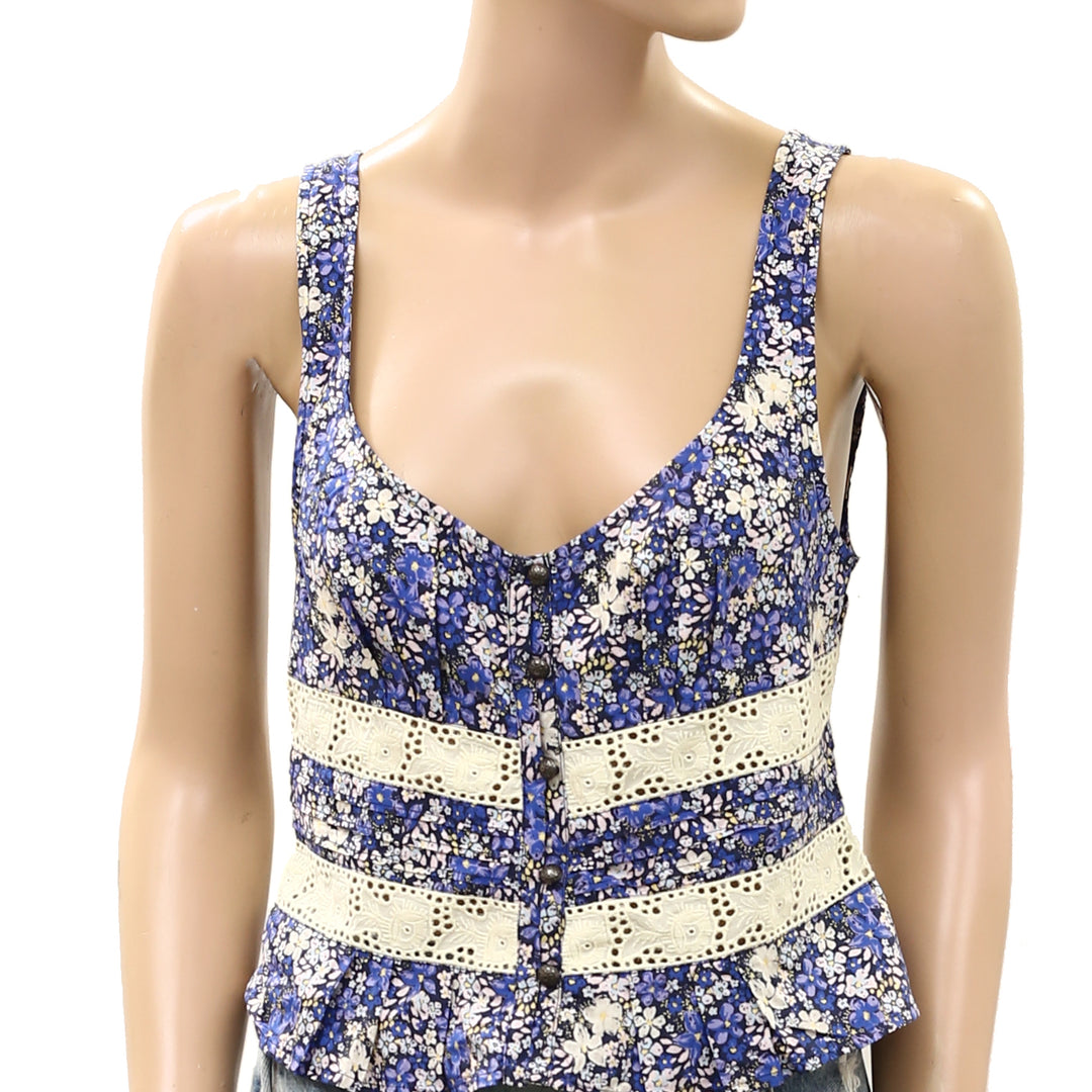 Free People Kiana Lace Floral Printed Blouse Tank Top