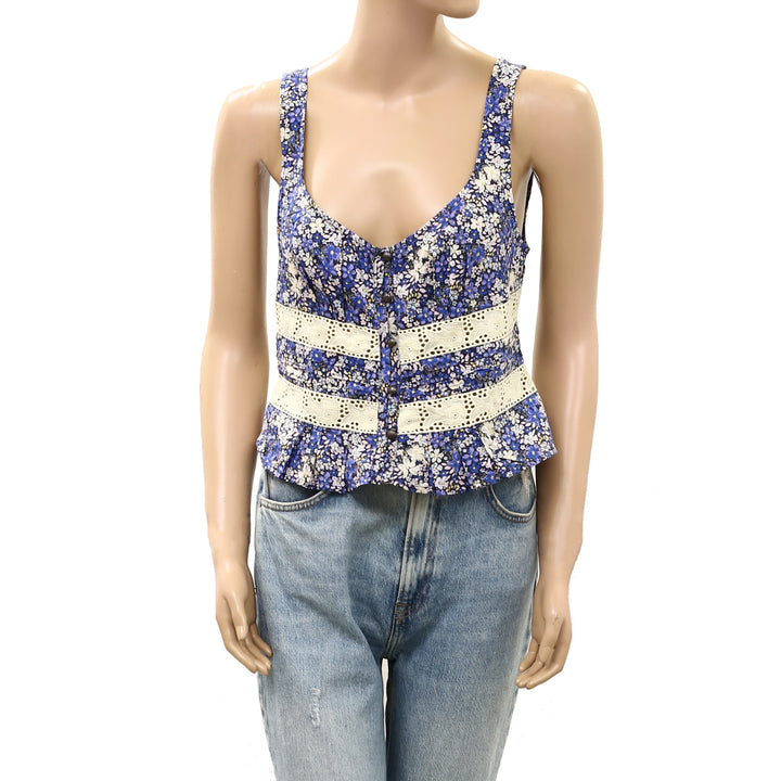 Free People Kiana Lace Floral Printed Blouse Tank Top