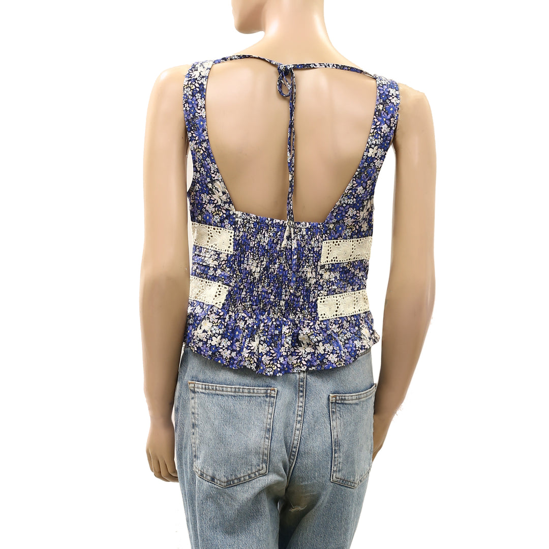 Free People Kiana Lace Floral Printed Blouse Tank Top