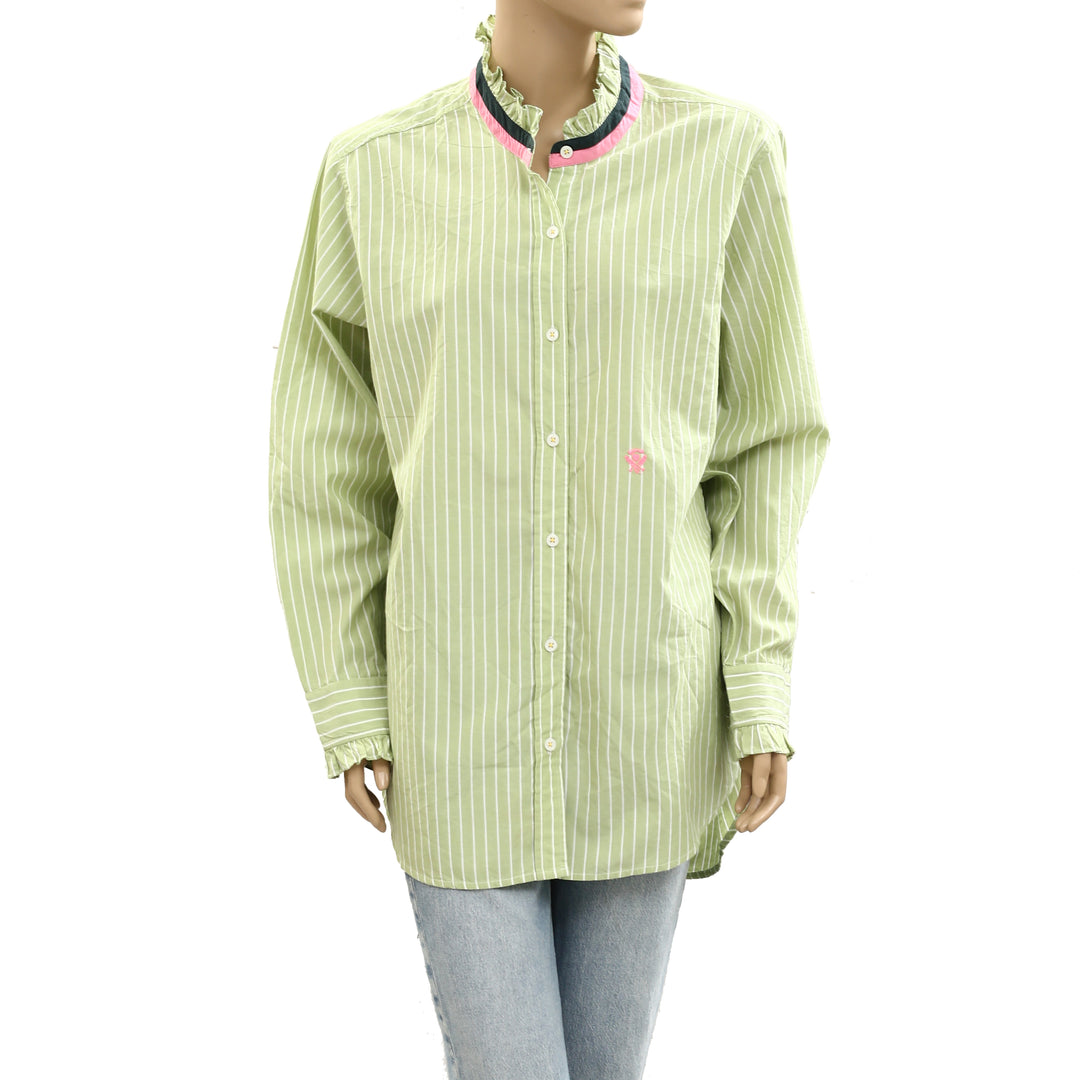 Kerri Rosenthal Mia Stripe Ruffle Shirt Top