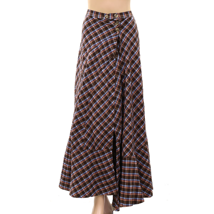 By Anthropologie Women's Olivette Plaid Bias-Cut Maxi Skirt Trendy