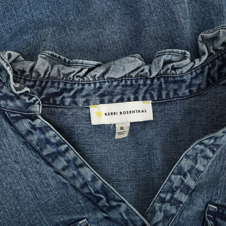 Kerri Rosenthal Puff Sleeve Denim Shirt Top
