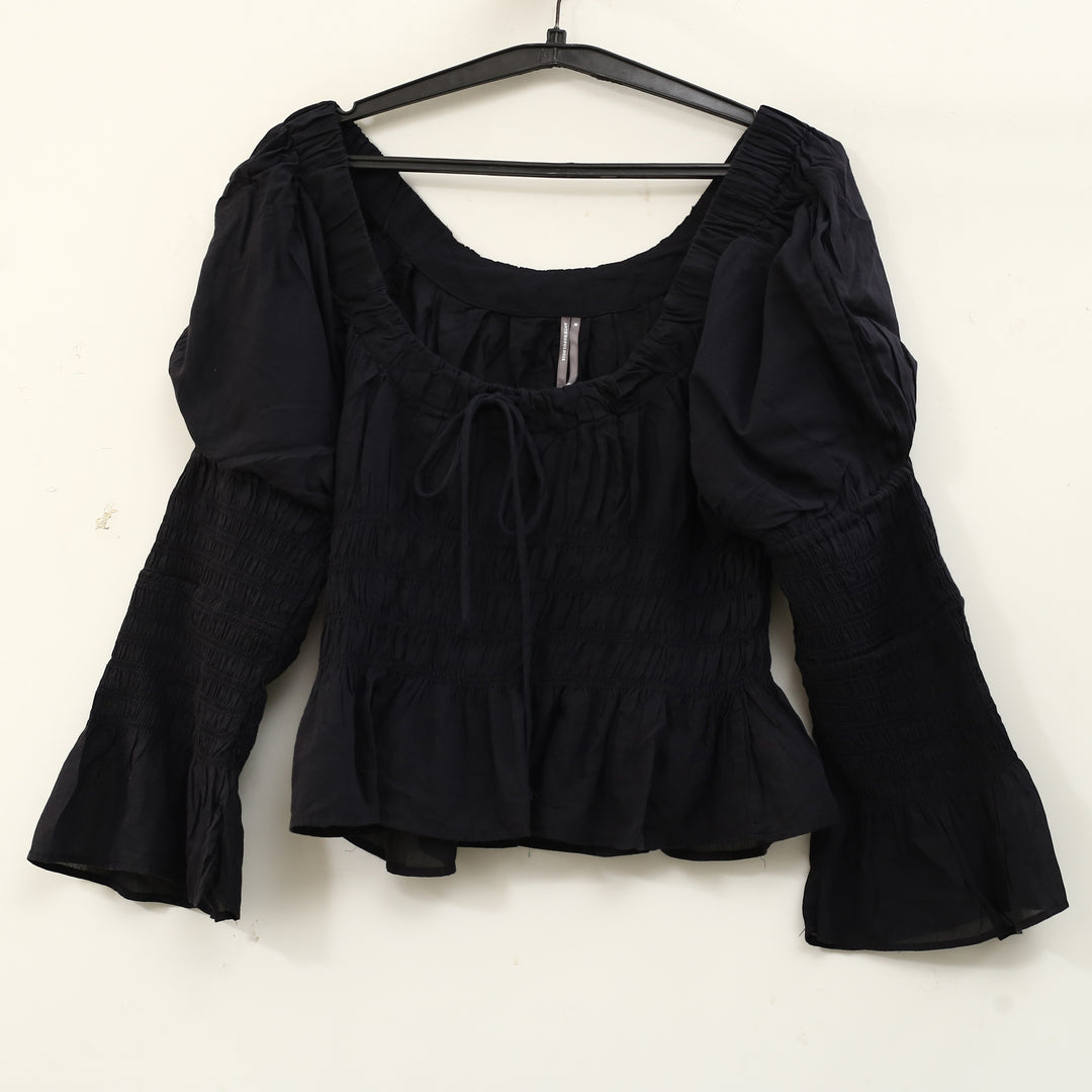 Anthropologie Long-Sleeve Smocked Babydoll Blouse Top