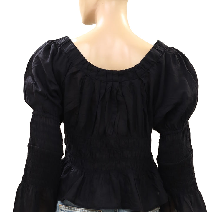 Anthropologie Long-Sleeve Smocked Babydoll Blouse Top
