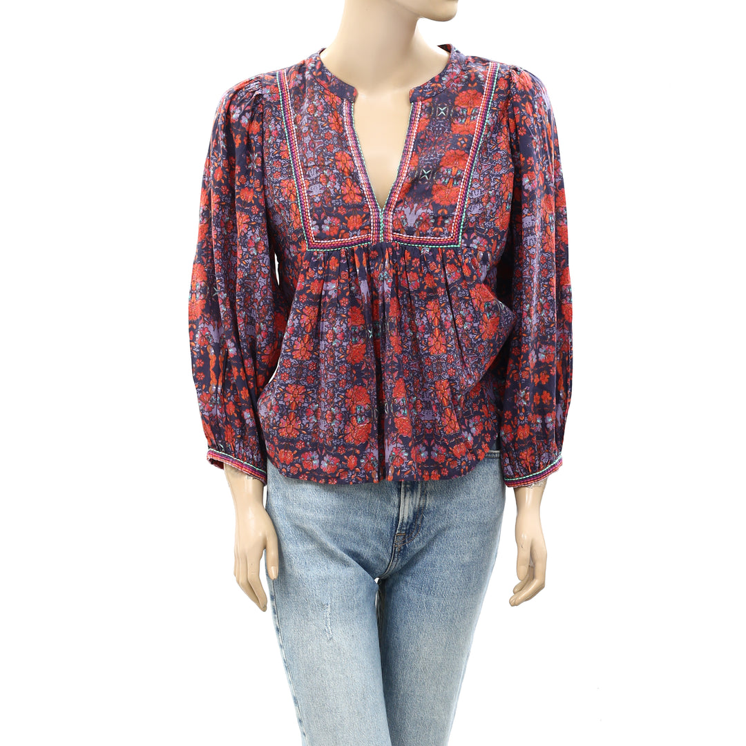 BA&SH Marin Split Neck Cotton Poplin popular Blouse