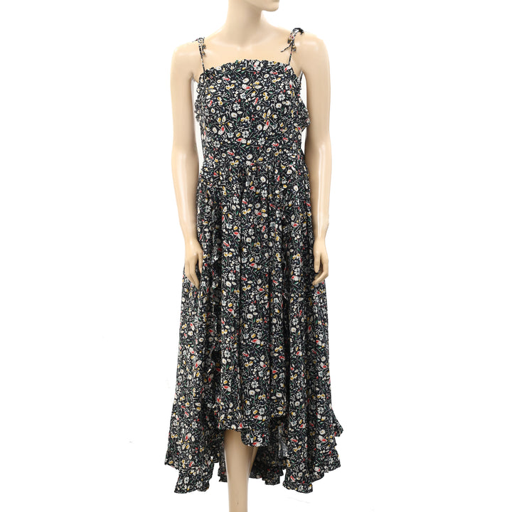 Anthropologie Floral Printed Ruffle Maxi Long Dress