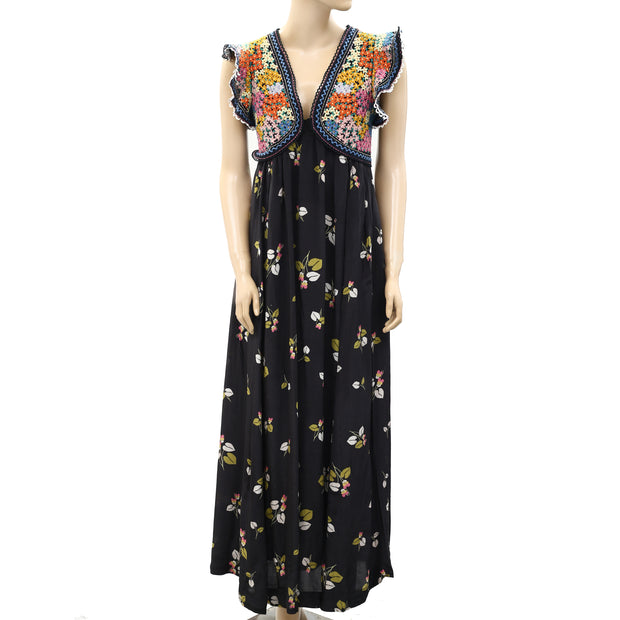 By Anthropologie Printed V-Neck Maxi Dress