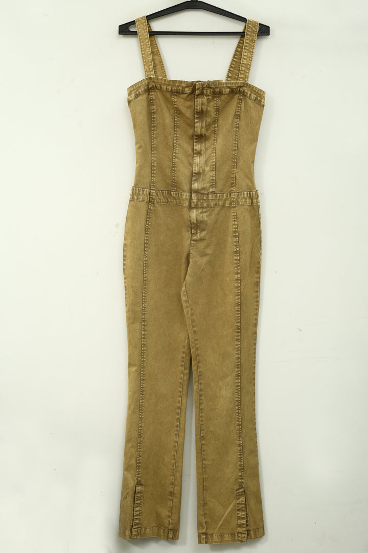 Free People Smocked Boot-cut Sleeveless Jumpsuit Dress