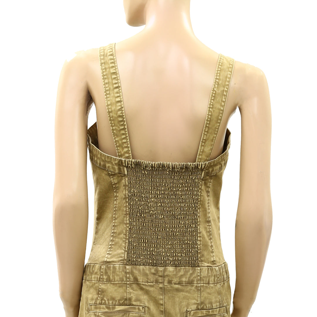 Free People Smocked Boot-cut Sleeveless Jumpsuit Dress