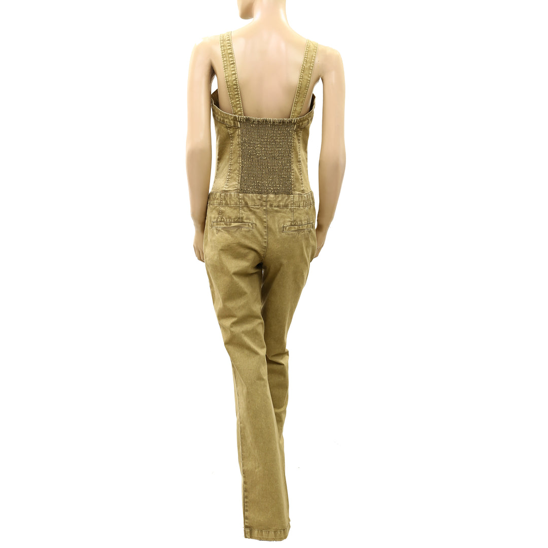Free People Smocked Boot-cut Sleeveless Jumpsuit Dress