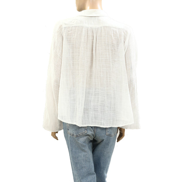 Free People FP One Pleated Crochet Lace Shirt Blouse Top