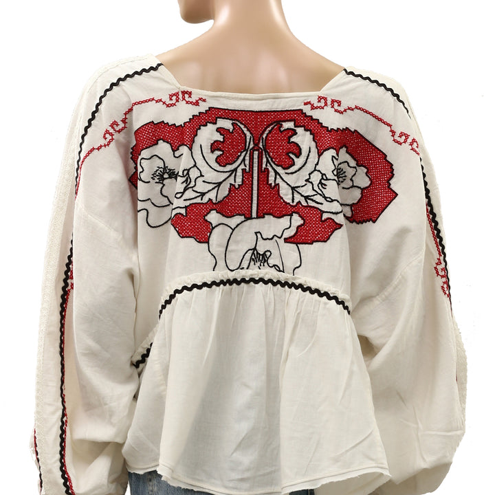 Free People Bonnie Floral Embroidered Blouse Top