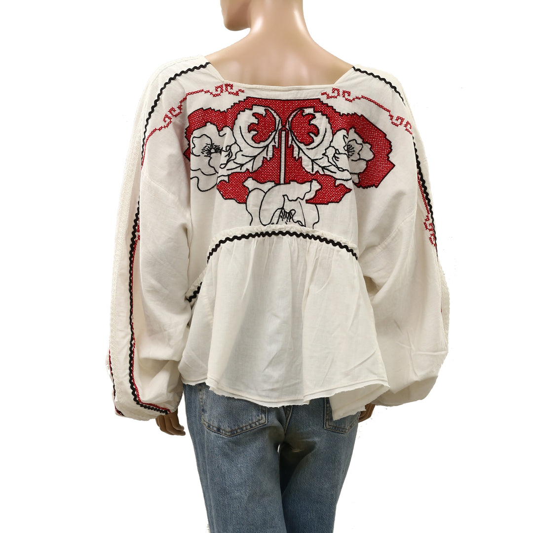 Free People Bonnie Floral Embroidered Blouse Top