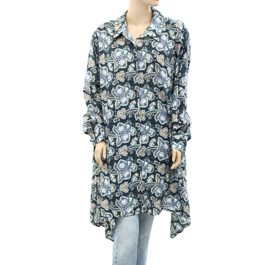 By Anthropologie Floral Printed Buttondown Shirt Tunic Top