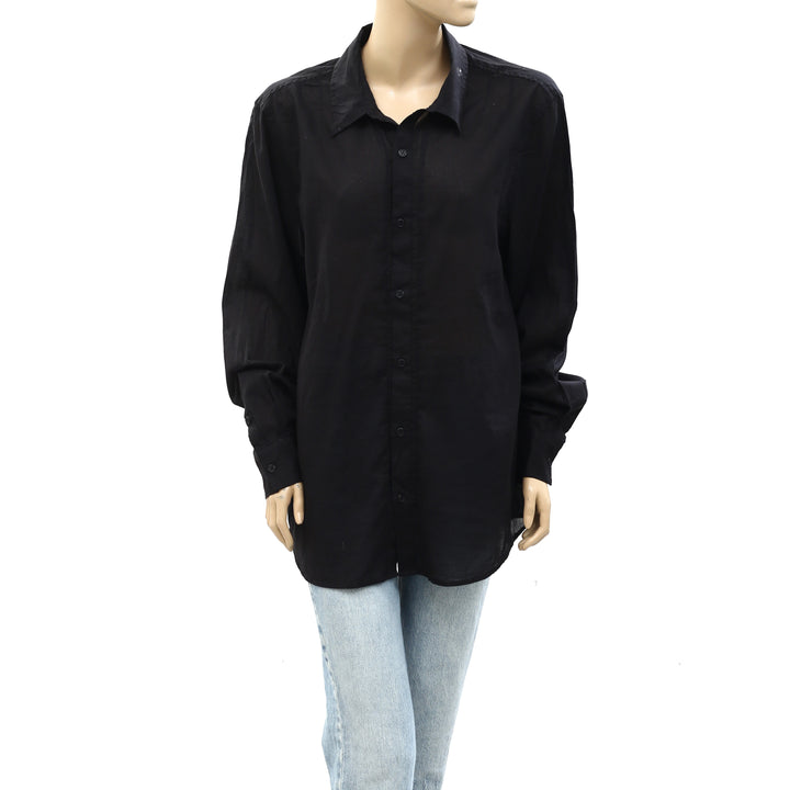 Nili Lotan Solid Buttondown Shirt Tunic Top