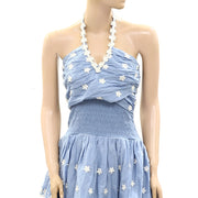 Loveshackfancy Aqua Embroidered Cotton Dress
