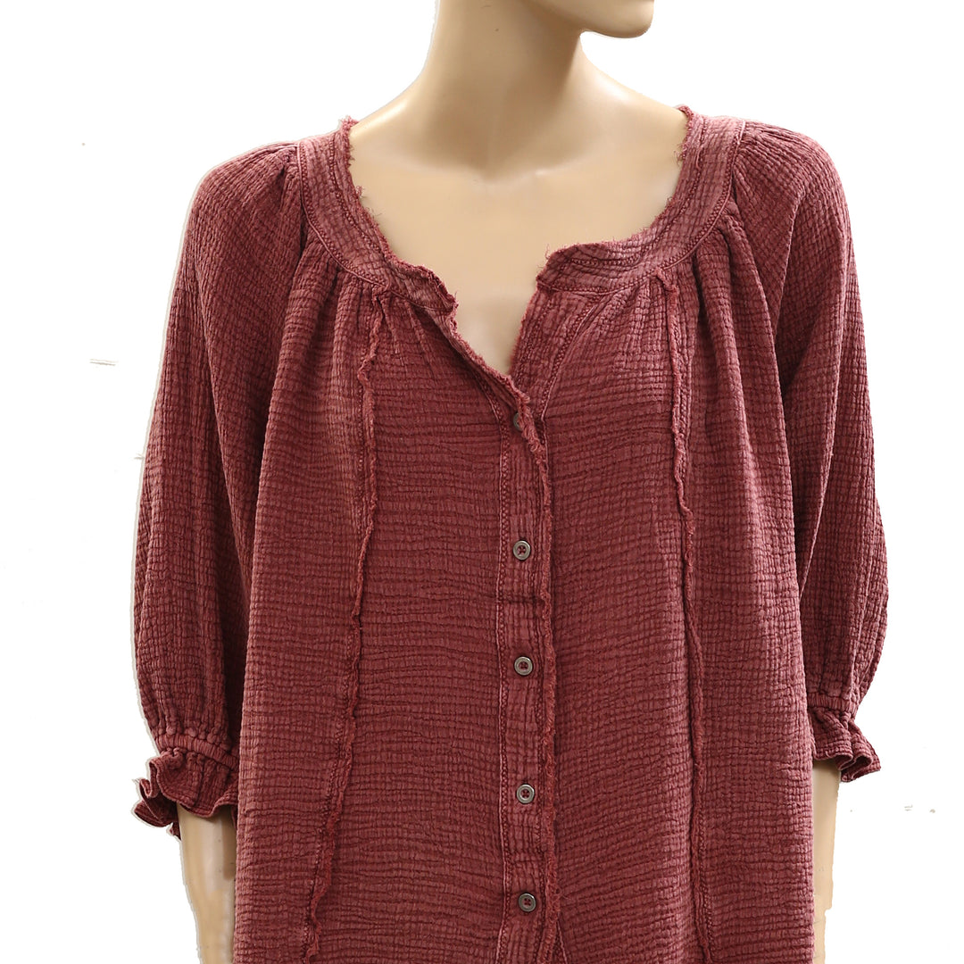 Free People We The Free Lucy Solid Shirt Blouse Top