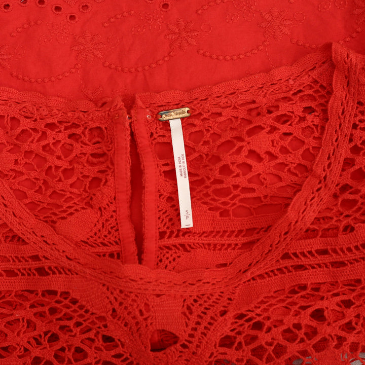 Free People How Sweet Floral Eyelet Embroidered Lace Cropped Blouse Top