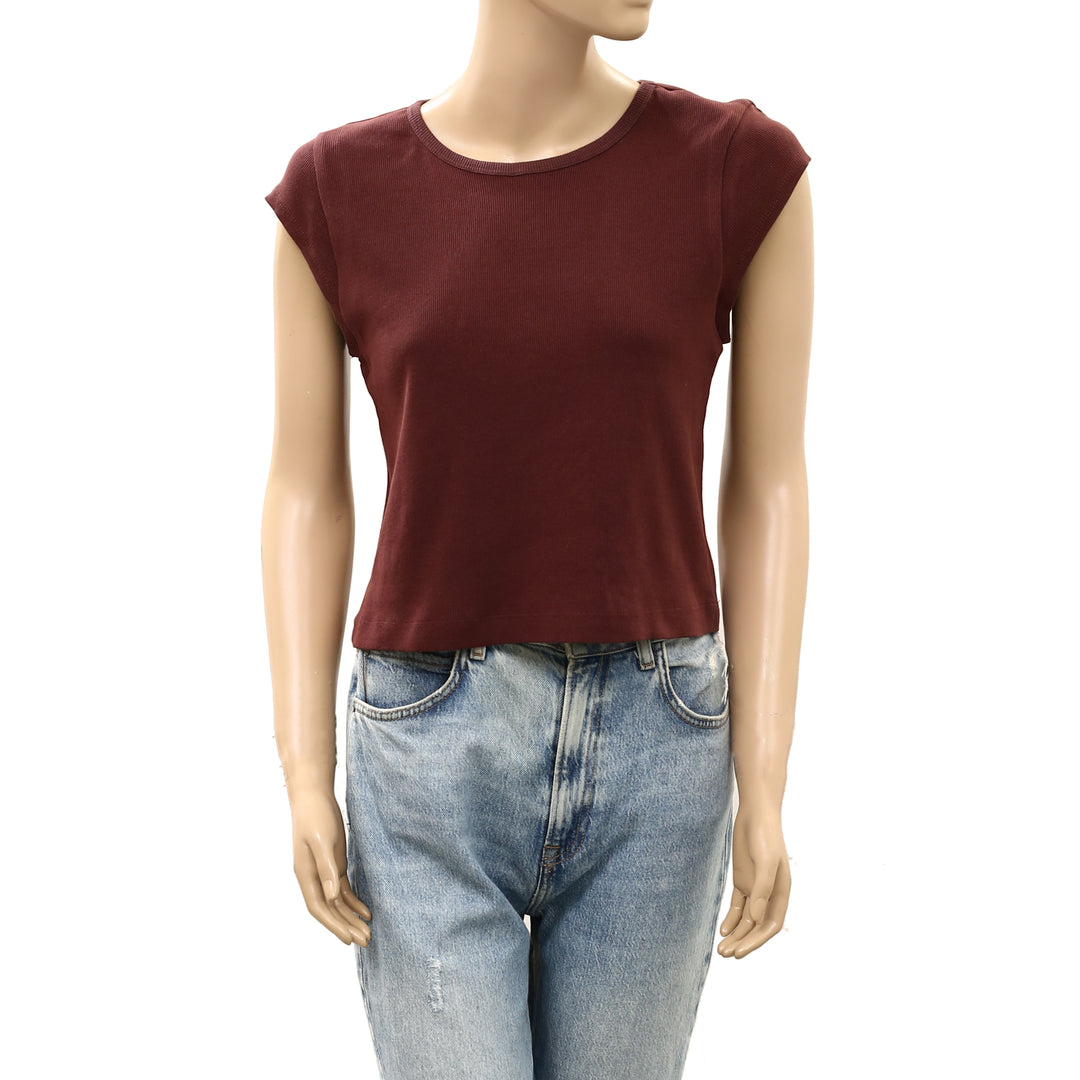Free People Free-Est Ribbed Cap Sleeves Blouse Top