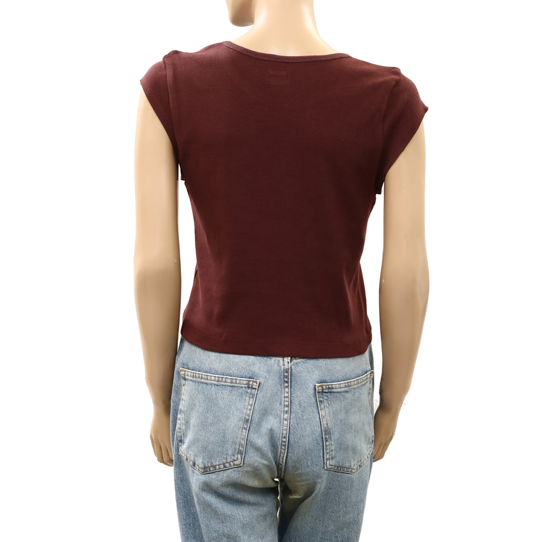 Free People Free-Est Ribbed Cap Sleeves Blouse Top