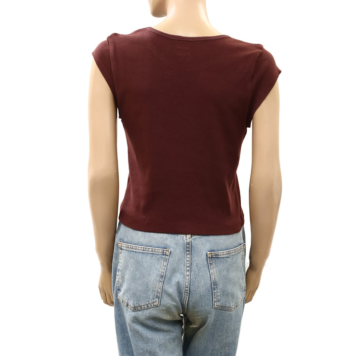 Free People Free-Est Ribbed Cap Sleeves Blouse Top