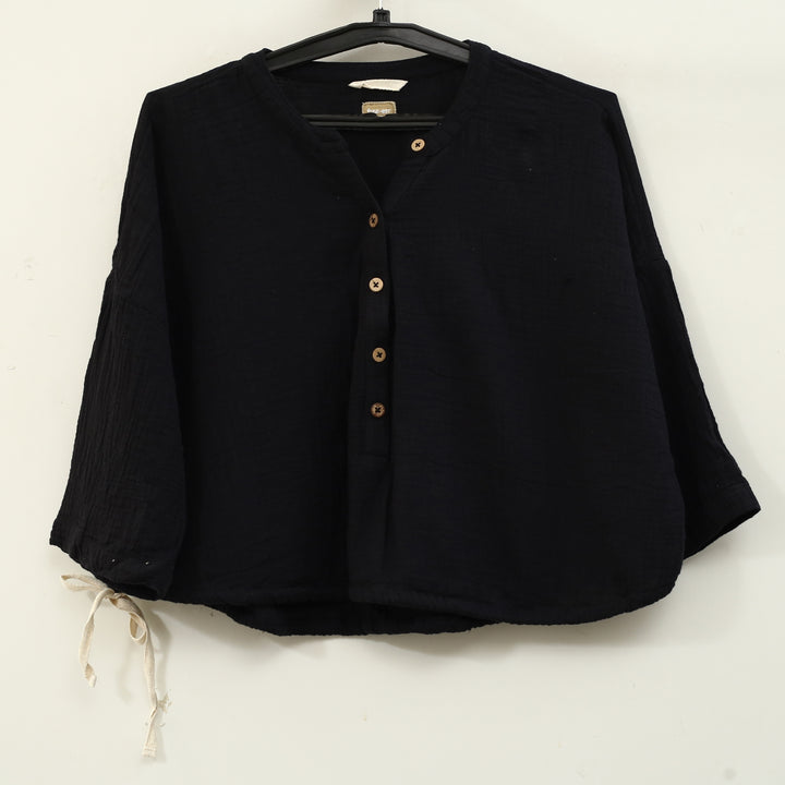Free People Free-Est Cyrus Henley Cropped Blouse Top