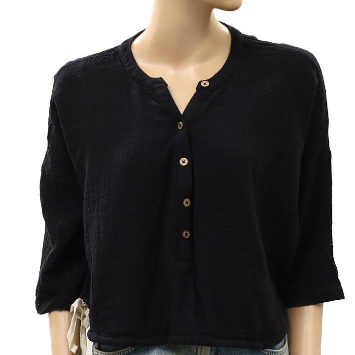 Free People Free-Est Cyrus Henley Cropped Blouse Top