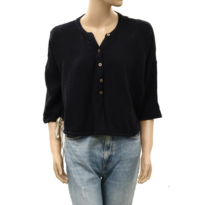 Free People Free-Est Cyrus Henley Cropped Blouse Top