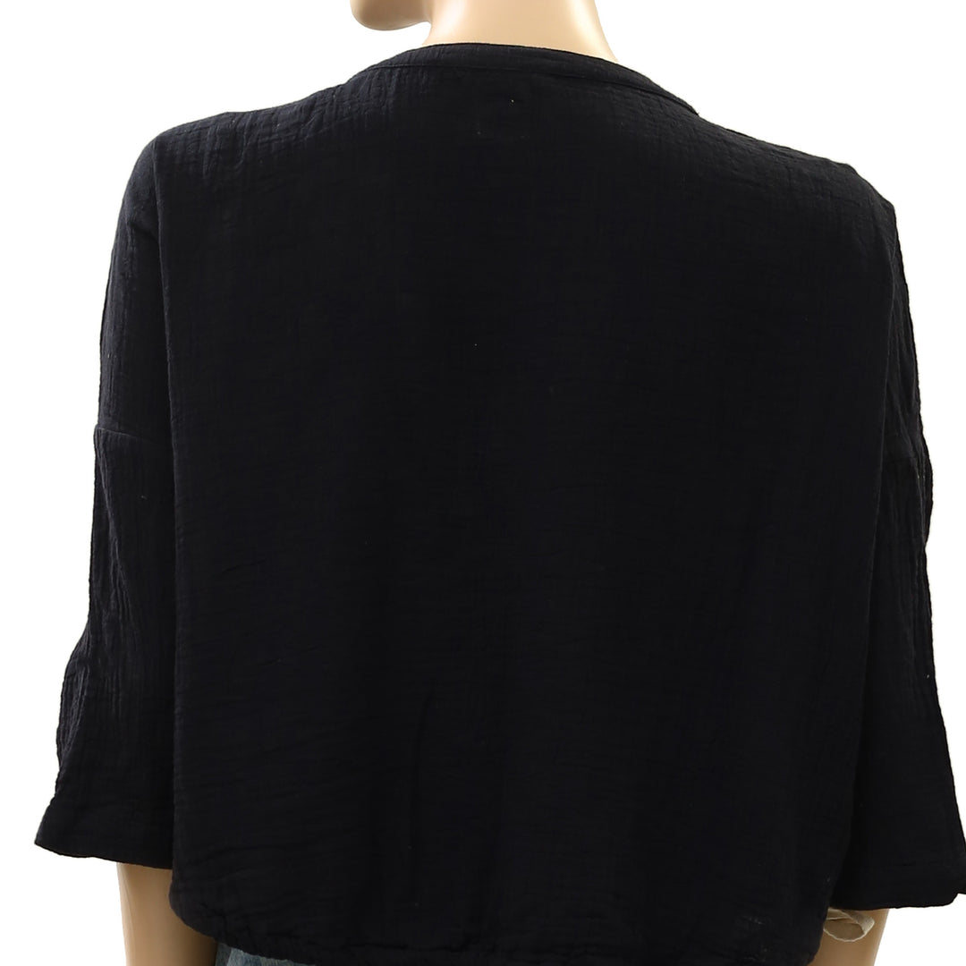 Free People Free-Est Cyrus Henley Cropped Blouse Top