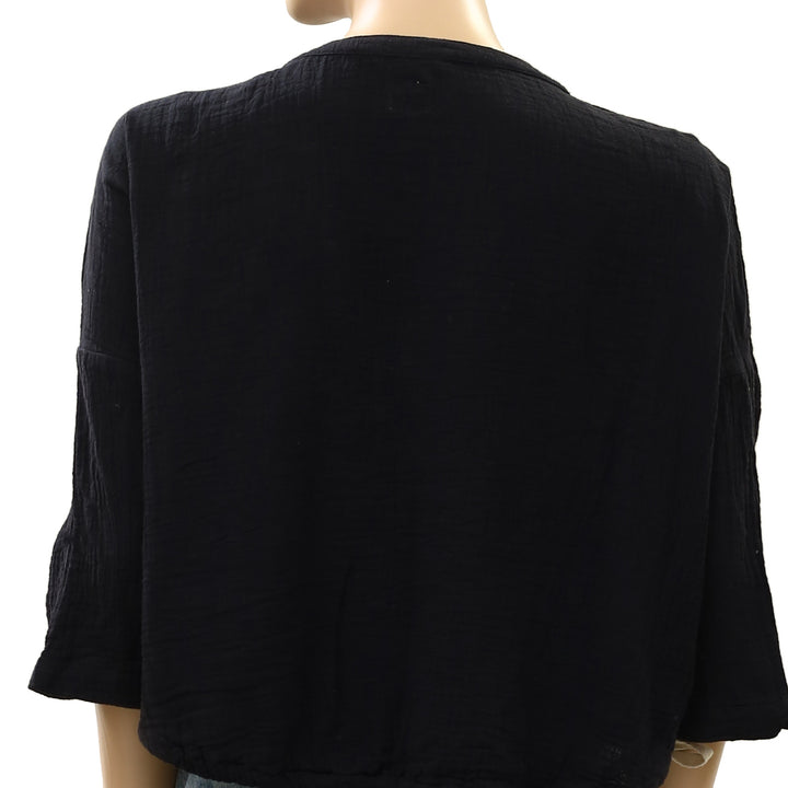 Free People Free-Est Cyrus Henley Cropped Blouse Top