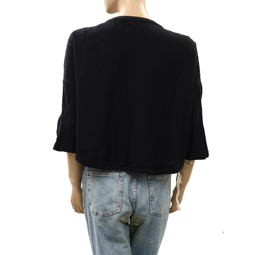 Free People Free-Est Cyrus Henley Cropped Blouse Top