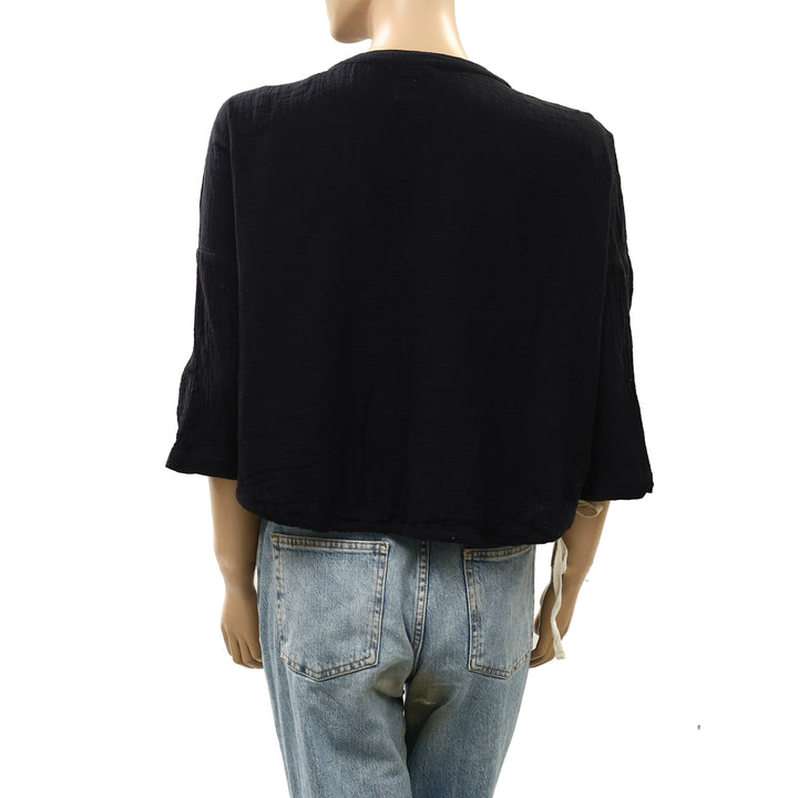 Free People Free-Est Cyrus Henley Cropped Blouse Top