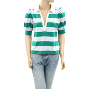 Maeve Anthropologie Puff-Sleev Polo Blouse Top